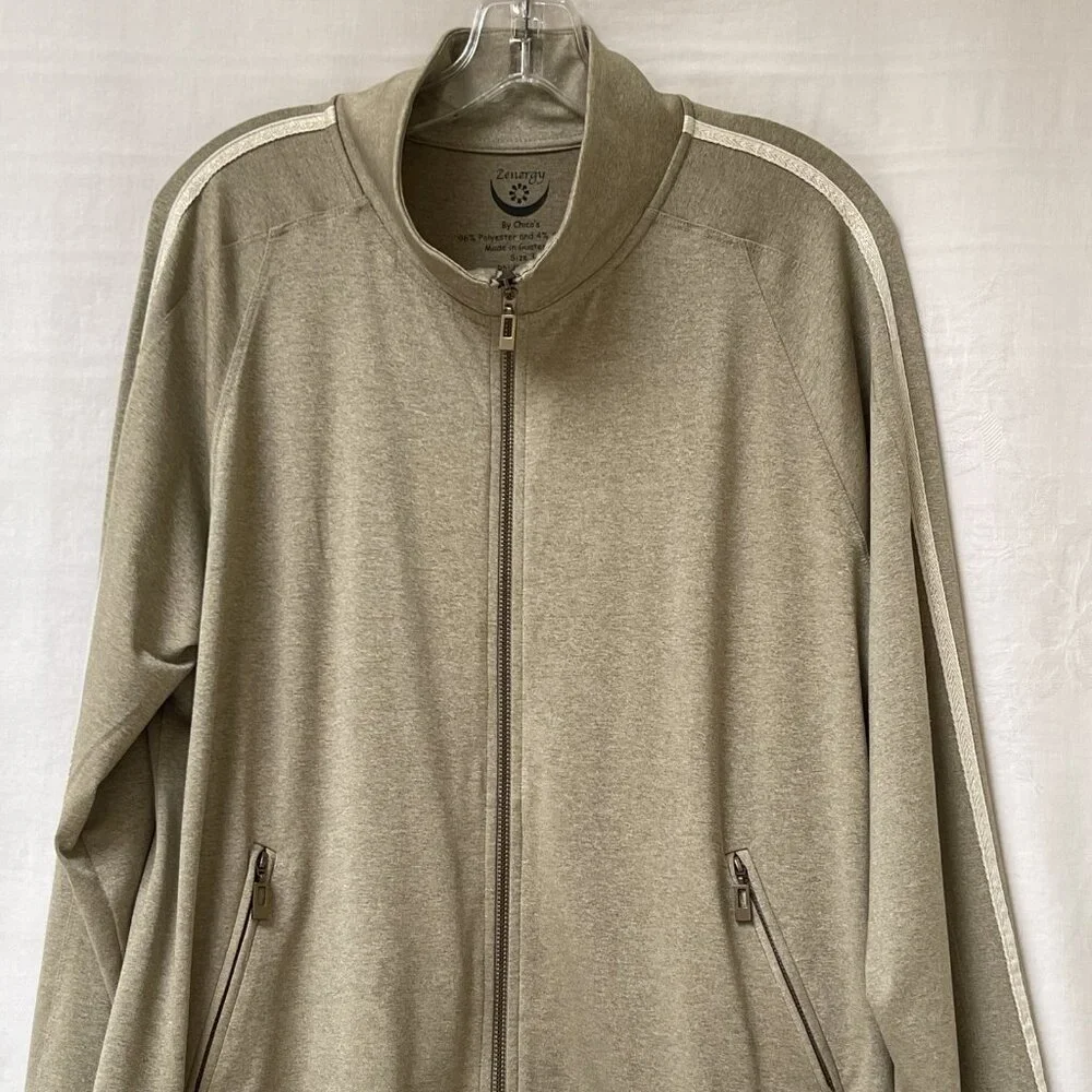 Zenergy by Chicos Womens Large White Trim Full‎ Zip Stretch Track Jacket Pockets